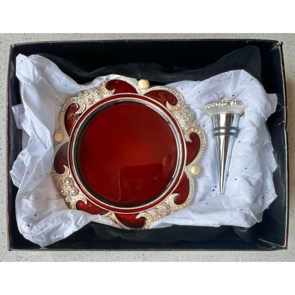 Bombay Co Red & Silver Wine Coaster & Stopper Set